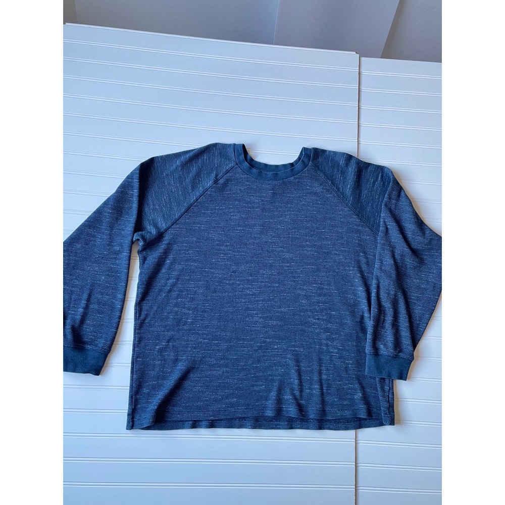 Gap Waffle Knit Crew Neck Shirt Men's Size XL Blue Heather Long Sleeve Thermal